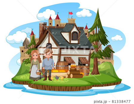 Medieval house with villagers Medieval house with villagers 81338477