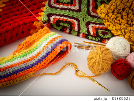 編み物 毛糸 冷え性対策 ファッションアイテム 手編み 冬物の写真素材