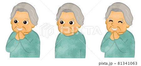 かわいいおばあさん上半身イラストセットのイラスト素材