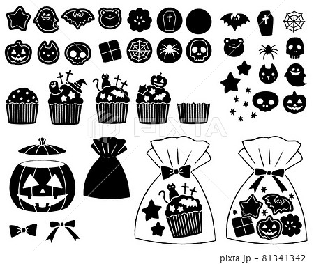 ハロウィンのお菓子のシルエットイラストのイラスト素材