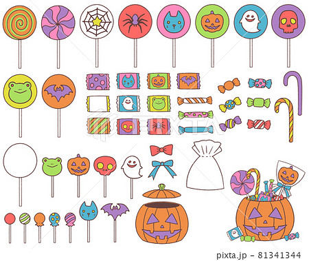 ハロウィンのお菓子のカラーイラストのイラスト素材