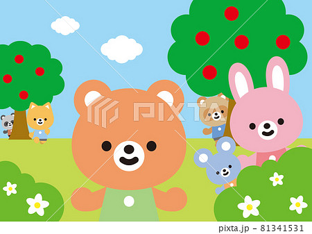 アニマルミックス かくれんぼのイラスト素材