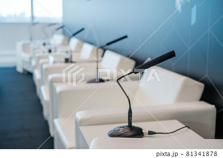 Table microphones at conference hall Table microphones at conference hall 81341878