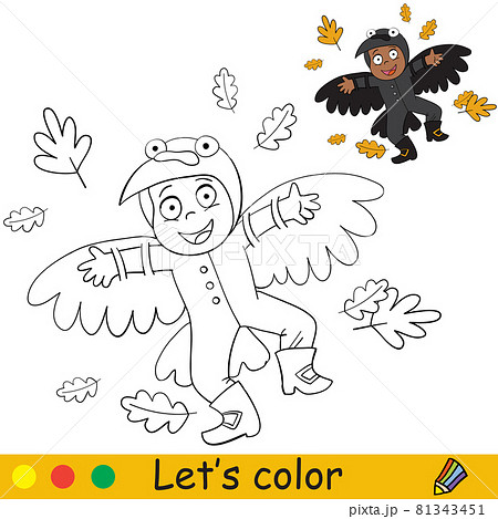 Coloring with template Halloween boy in a crow costume 81343451