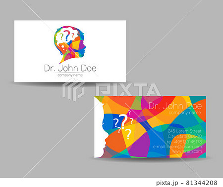 Vector Colorful Business Card Kid Head Modern logo Creative style. Human Child Profile Silhouette Design concept for Company Brand. Rainbow color isolated on gray background 81344208
