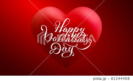 3d vector heart with Happy Valentines Day lettering. Vector Illustration. Love heart background. 81344408