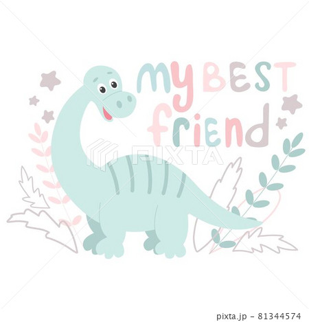 Baby greeting card with cute dinosaur and hand lettering. 81344574