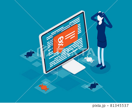 Cyber attack on the computer. Isometri virus protection concept Cyber attack on the computer. Isometri virus protection concept 81345537