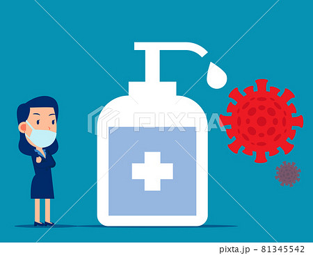 Stand by the hand sanitizer that kills the virus. Healthcare vector illustration concept Stand by the hand sanitizer that kills the virus. Healthcare vector illustration concept 81345542