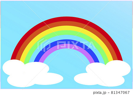 青空背景に虹と雲のイラスト のイラスト素材