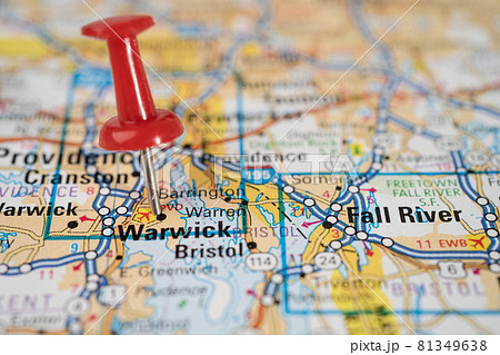 Bangkok, Thailand, June 1, 2020 Warwick, Rhode Island, road map with red pushpin, city in the United States of America USA. Bangkok, Thailand, June 1, 2020 Warwick, Rhode Island, road map with red pushpin, city in the United States of America USA. 81349638