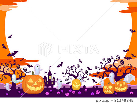 ハロウィン 背景イラスト素材 3 3 2 夕陽 オレンジ背景 カボチャ ゴーストのイラスト素材