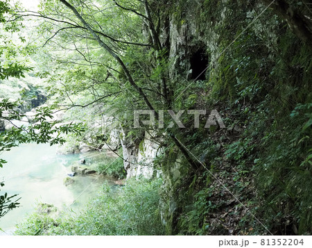 蔵目喜川、金郷渓の風景、手彫りのトンネルのある風景 81352204