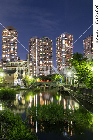 都市夜景「東京都」佃公園から眺めるマンション群 81352303