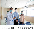 Hospital clinic or laboratory doctor scientist male wear mask inquire look camera report patient treatment family man female  health care medical protection covid-19 corona virus disease vaccine	 81353324