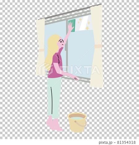 背伸びをしながら窓掃除をする女性の人物イラスト 背伸びをしながら窓掃除をする女性の人物イラスト 81354318