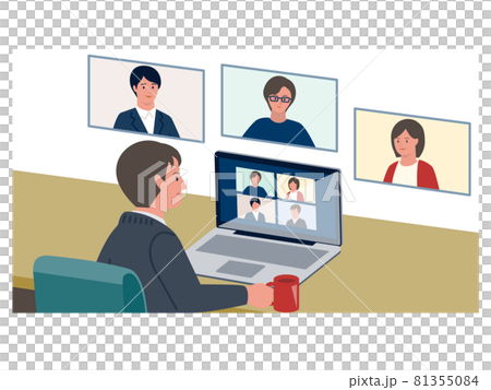 一個人與三個人在遠程辦公的網絡會議的矢量圖 81355084