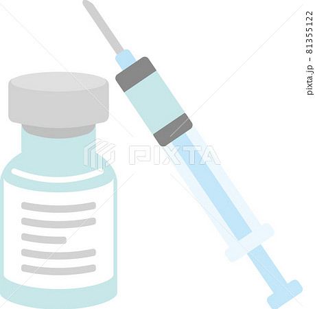 ワクチンと斜めの注射器のイラストのイラスト素材