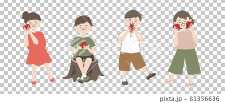 りんごを持って笑う子供達　全身 81356636