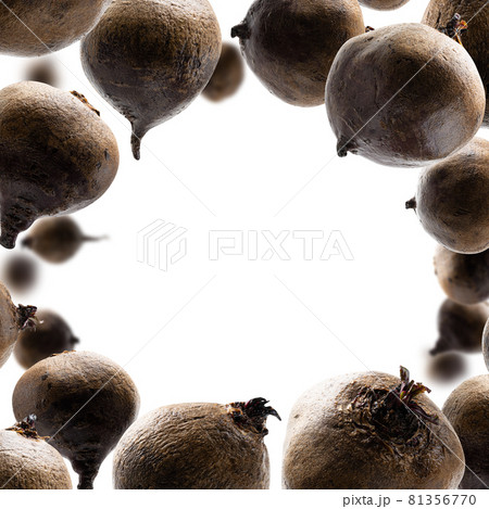 Ripe beets levitate on a white background 81356770