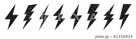 Lightning bolt icons with grunge texture isolated on white background. Vintage flash symbol Lightning bolt icons with grunge texture isolated on white background. Vintage flash symbol 81356934