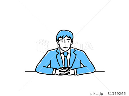 スーツ姿で指を組んだ男性の線画イラスト 81359266
