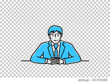 スーツ姿で指を組んだ男性の線画イラスト 81359266