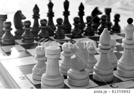 Chess pieces on wooden chessboard. Chess pieces on wooden chessboard. 81359892