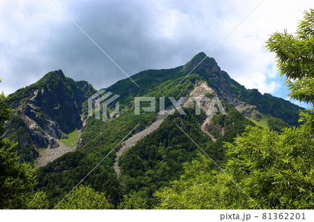 Mount Yake over the Azusa River and Lake Taisho in Kamikochi, a highland valley within the Chubu-Sangaku National Park in the Hida Mountains range of the Japanese Alps in Nagano Prefecture, Japan 81362201