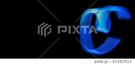 Beautiful graphic spiral blue light shapes on black background. Graphic background picture 81362913