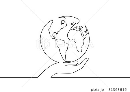 Single continuous one line art growing sprout. Plant leaves grow planet Earth seedling eco natural concept design sketch drawing vector illustration art 81363616