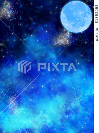 夜空に浮かぶ満月の風景イラストのイラスト素材