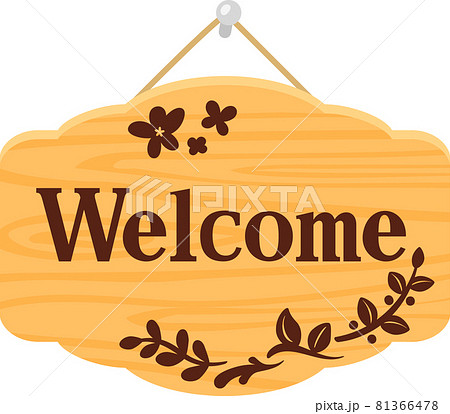 ’Welcome’と書かれたドアプレート 81366478
