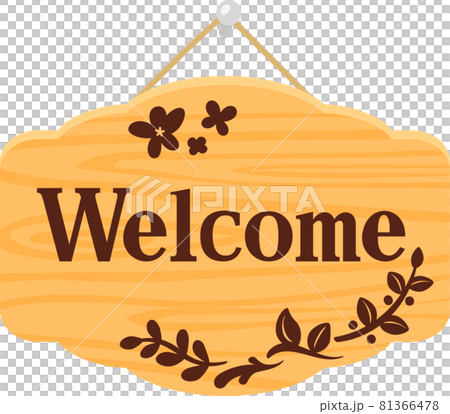 ’Welcome’と書かれたドアプレート 81366478