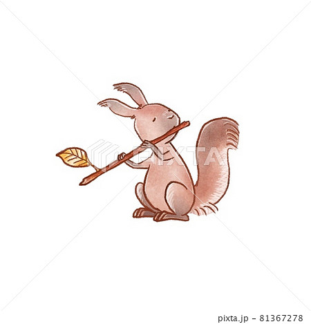 笛を吹くリスのイラスト素材