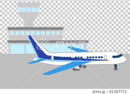 飛行機と空港のイラストのイラスト素材