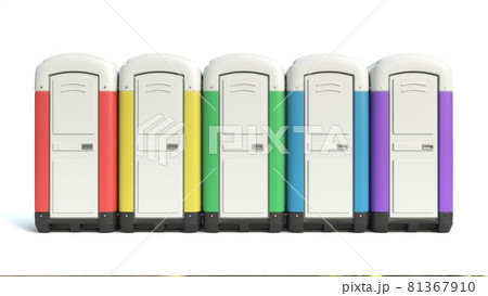 Colorful portable toilets isolated on white background 3d rendering Colorful portable toilets isolated on white background 3d rendering 81367910