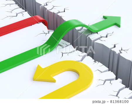 3d arrows crossing or failing to cross obstacle, success or failure concept, 3d rendering 81368100