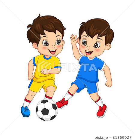 Cartoon kids playing soccer ball - Stock Illustration [81369027] - PIXTA