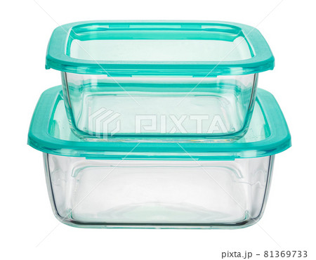 Close up of glass food containers isolated on white background 81369733