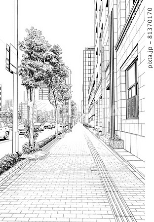漫画風ペン画イラスト 繁華街_街並のイラスト素材 [81370170] - PIXTA