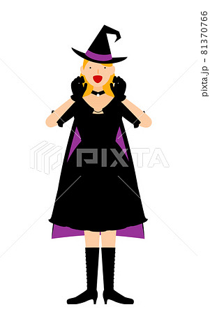 ハロウィンの仮装 魔女姿の女性が両手を構えて驚かせるポーズのイラスト素材