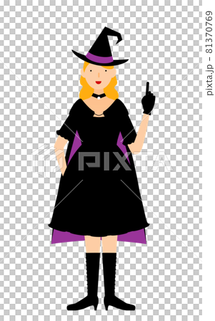 ハロウィンの仮装 魔女姿の女性が指さしをするポーズのイラスト素材