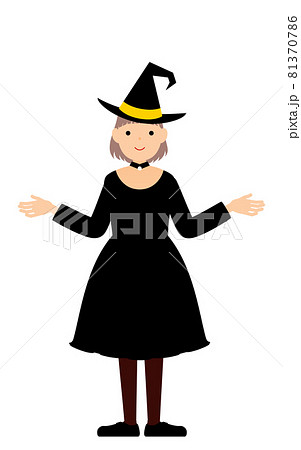 ハロウィンの仮装 魔女姿の女の子が両腕を広げるポーズのイラスト素材