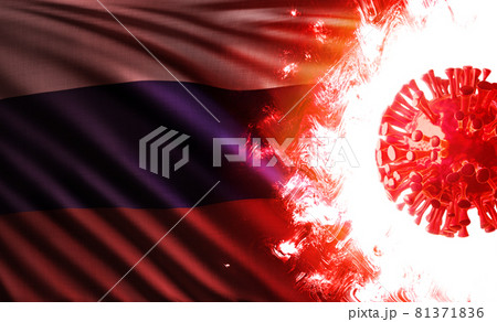 ロシア連邦の国旗を燃やす新型コロナウイルスのCGイラスト。 81371836