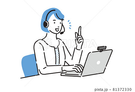 人物 リモートワークをしながら指をさす女性 人物 リモートワークをしながら指をさす女性 81372330