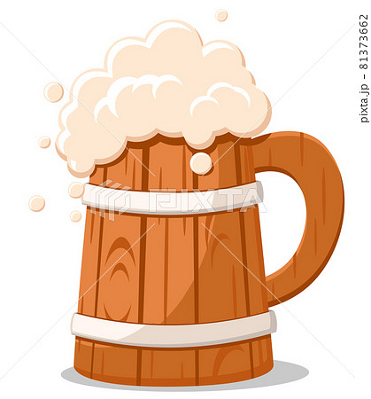 Wooden mug full of beer with foam 81373662