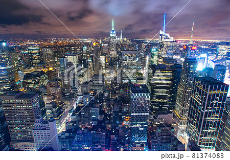 ニューヨーク マンハッタン夜景 アメリカ合衆国ニューヨーク州ニューヨーク市の写真素材