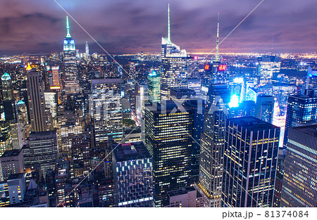 ニューヨーク マンハッタン夜景 アメリカ合衆国ニューヨーク州ニューヨーク市の写真素材