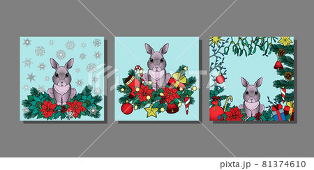 Winter Holiday Prints set with Rabbit 81374610